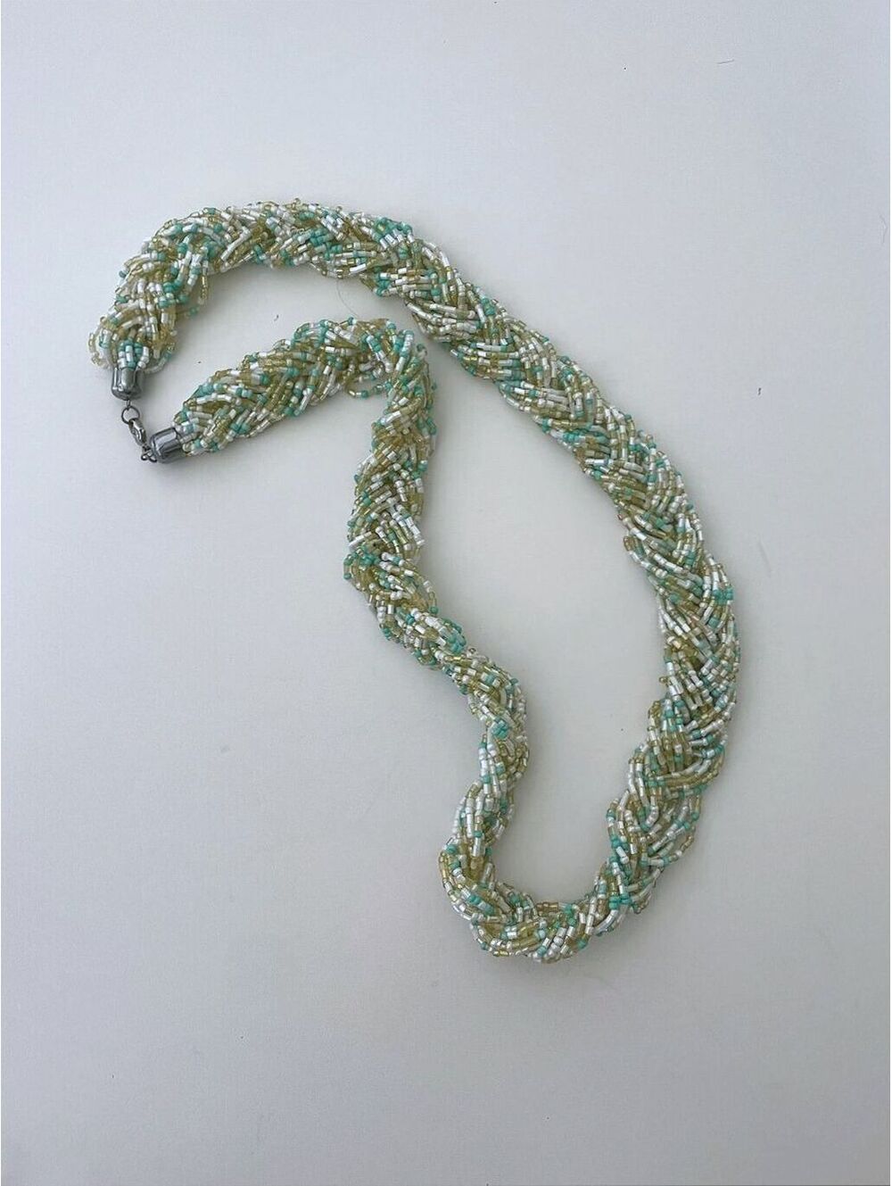 Altar'd State Braided Seed Bead Multi-Strand Necklace Teal White Boho